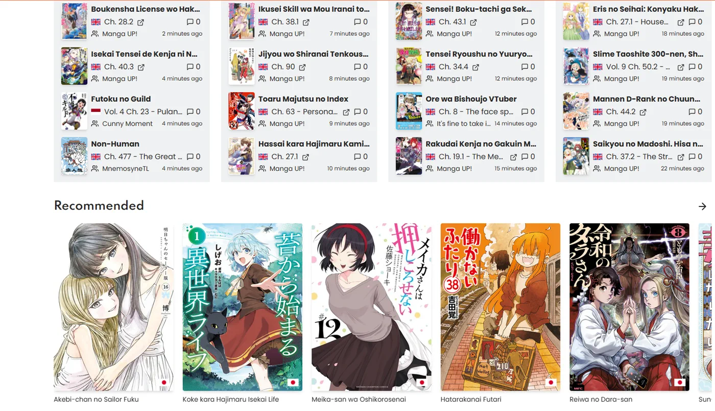Manga reader recommendations displayed as cover artwork